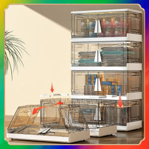 Large Capacity Folding Lockers Childrens Toys Storage Box Plastic Transparent Household Lockers Clothes Storage Box  Universal Pulley  Flip Top  Thickened Bottom Plate