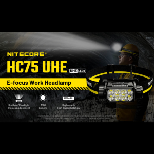 NITECORE HC75 UHE Rechargeable E-Focus Work Headlamp 3000Lumens Max Beam Distance 192m Included 5500mAh Battery