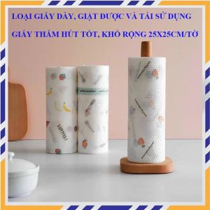 Cuộn giấy đa năng - giấy thấm dầu thức ăn  khăn lau bếp  khăn lay tay  giẻ rửa bát giặt lại được. Kích thước 25x25cm 1 tờ giấy cuộn 50 tờ