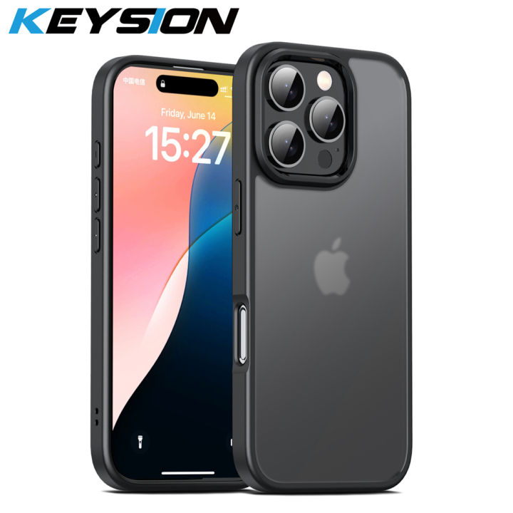 KEYSION เคสกันกระแทกแบบใสสำหรับ iPhone 16 Pro Max,ซิลิโคนนิ่มผิวด้านใส + ฝาหลังโทรศัพท์พีซีสำหรับ iPhone 16 15 Pro Max