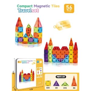 SG STOCK 26pcs/ 36pcs/ 42pcs / 56pcs Colourful Mini Magnetic Tiles Set. Magnetic Building Tiles with Travel Tin Case