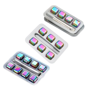 4/6/8 Rustproof 304 Steel Whiskey Rock And Tongs Reusable Chiller Ice Cubes Stone For Home Use Quick Cooling