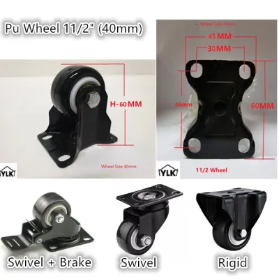 iPii 1pcs / 4pcs Heavy Duty 200kg 50mm 2 / 40mm 11/2 PU Swivel Castor Wheels 360 Degree Trolley Furniture Caster Rubber Pu Roller