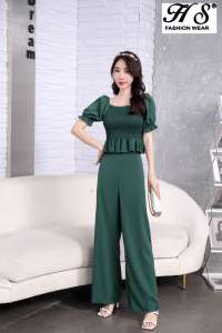 HS*40022*NEW ARRIVAL TWO PIECE JUMPSUIT  LADIES NEW STYLE FASHION WIDE LEG PANTS AND PUFF SLEEVE TOP