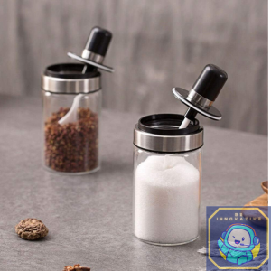 [INNOVATIVE SHOP PH] - 3PCS Seasoning Bottle Dispensers | Glass Spice Canister With Lid and Spoon | Only Seal Glass Jar With Spoon | Jam Bottle Kitchen Storage Container