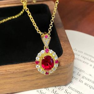 OEVAS 6*8mm Oval Cut Zircon Halo Earrings Necklace Set For Woman S925 Silver 18K Gold Wedding Party Fine Jewelry Set