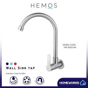 HEMOS BATHROOM FAUCET STAINLESS STEEL SUS 304 WALL SINK TAP HM-3302