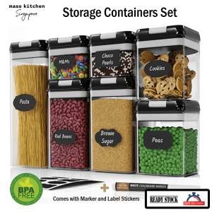 Airtight Food Container Set - Stackable Clear Plastic Kitchen and Pantry Storage Containers | Comes with Marker and Labelling Stickers