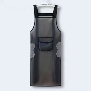 BNGCV Waterproof Kitchen Apron PVC Transparent Black Work Apron Fashion Dirt-Proof Cleaning Aprons
