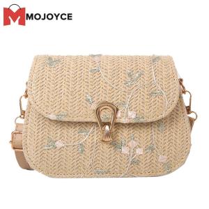 MOJOYCE Summer Lace Flower Crossbody Bag Straw Beach Messenger Woven Purse Handbag