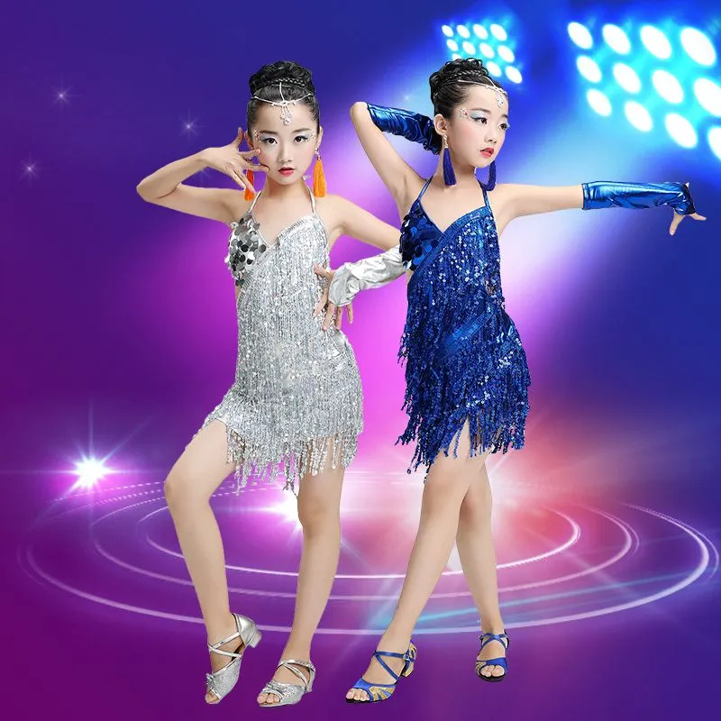 Velvet Long Sleeves Latin Dance Dress For Children Girls