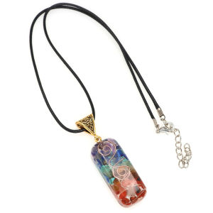 Natural Stone Rectangular Reiki Healing Seven Chakra Pendant Handmade Crafts DIY Necklace Sweater Chain Jewelry Gift Making 7 Chakras Crystals Stones Orgone Energy Orgonite Pyramid Hex Crushed Meditation Reiki Pendant Necklace Jewelry Chain for Men