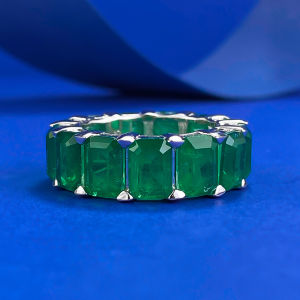 Fashion 5x7MM Full Emerald Ring Womens Anniversary Wedding Gift S925 Silver Plated 18K White Gold Jewelry