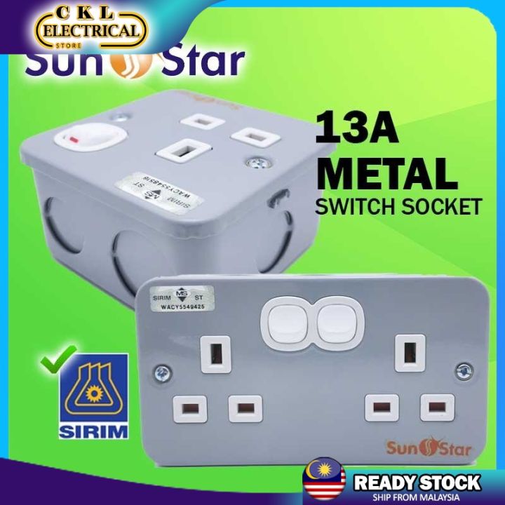 Plug Point Besi SUNSTAR 13A METAL SWITCH SOCKET Metal Clad Socket Outlet Extension ...