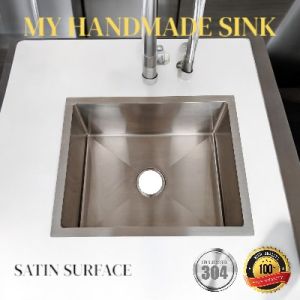 MYHOME STAINLESS STEEL 304 PREMIUM SINGLE BOWL KITCHEN SINK (SATIN & NANO BLACK) 550mm(L) x 450mm(W) x 230mm(H)