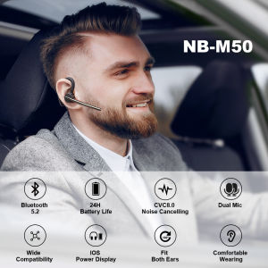 New Bee M50 Bluetooth Earphone Talking Time 24hrs Earbuds Wireless Earphone Noise Cancelling Bluetooth Headset for Calls Dual MIC Bluetooth 5.2 for Driver/Courier
