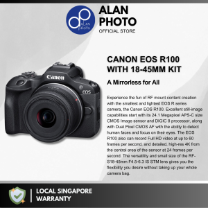 Canon EOS R100 Mirrorless Camera Body & RF-S18-45mm F4.5-6.3 IS STM Lens Kit | Canon Singapore Warranty