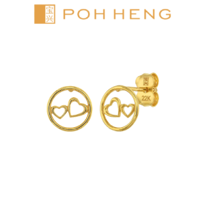Poh Heng Jewellery 22K Bonded Hearts Earrings in Yellow Gold[Price By Weight]