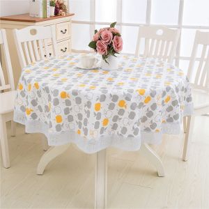 CHICKETTI Flower Style Elegant Round Dining Table Fabric Wipeable Waterproof Table Cloth Home Decor Table Cover Kitchen Tablecloth