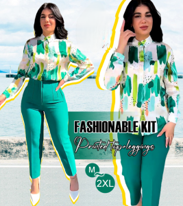 Skinny Calf Pants Printed Set Fashion Printed Top Set