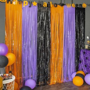 3 Pack Orange Purple Black Photo Booth Props3.3 X 6.6 ft Halloween Foil Fringe CurtainsHalloween Party Photo Backdrop Streamer Backdrop for Birthday Anniversary Halloween Party Decoration