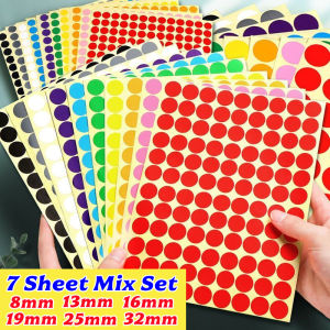 UMI 7 Sheet Mix Round Circle Bulat Dot Self Adhesive Color Label Remark Code Gift Packaging Colour Sticker Assorted Size