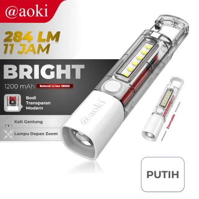 AOKI Senter LED Multifungsi 4 Mode Lampu Depan & Samping dengan Zoom TeleskopikPengisian USB