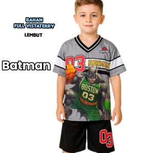Setelan anak laki-laki usia 1-10 tahun motif karakter Batman bahan full vista terry adem/Baju setelan ana motif karakter batman bisa set topeng