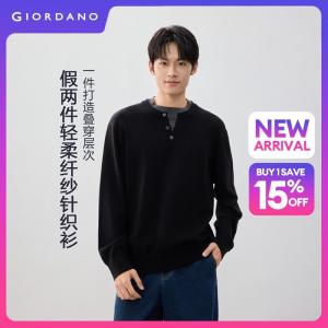 Giordano Men Fake two-piece contrast crewneck sweater Free Shipping 18056005