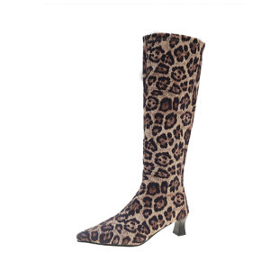 IELGY Womens leopard print pointed toe stiletto high boots