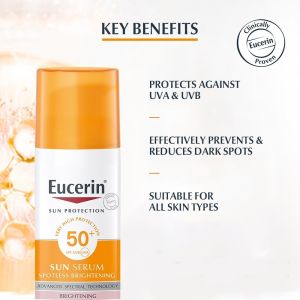Eucerin Sun Serum SPF50+ PA+++ 50ml Spotless Brightening Sunscreen Reduces Sun Spots in 2 Weeks UVA/UVB Protection Prevents Sun-Induced Dark Spots Brightening & High UV Protection