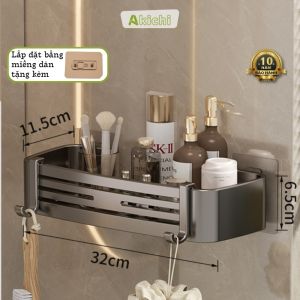Kệ để đồ nhà tắm AKICHI treo tường bằng miếng dán không cần khoan chất liệu nhôm hàng không chống gỉ