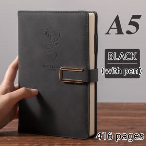 A5 Leather notebook with pen 416 Pages paper notepad big Thick cute college notebook school supplies school