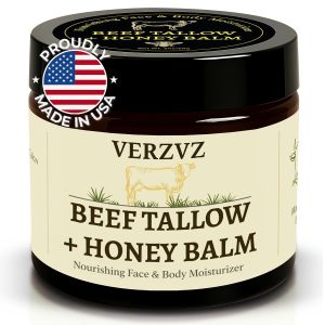 Beef Tallow for Skin and Face – Tallow and Honey Balm Moisturizer 100% Grass-Fed Beef Tallow with Raw Organic Honey Beeswax Olive Oil & Vitamin E – Deep Hydration – Proudly Made in USA – 2oz