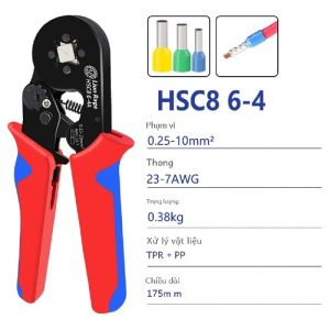 Kềm Bấm Cos Đầu Vuông HSC8 6-4A Tự Điều Chỉnh Theo Đường Kính Dây Điện Từ 0.25 - 10mm Nối Nhanh An Toàn Tiện Lợi