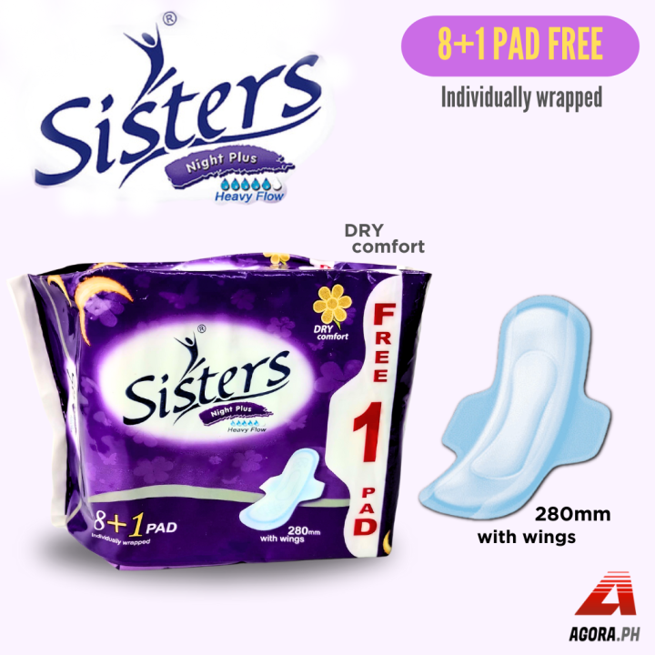 AP Sisters Night Plus Heavy Flow Dry Comfort 280mm with Wings 8 plus 1 ...