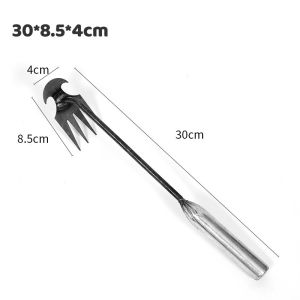Weeding Uprooting Tool 2-in-1 Stainless Weed Puller 4 Teeth Weeder Digging Root Remover Garden Hoe