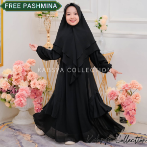 Kaftan Lunara Gamis Anak Perempuan Bahan Cerutty Babydoll Baju Syari Set Pengajian & Manasik (3-12 Th)