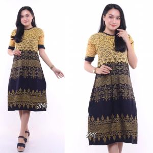 DRESS EXCLUSIVE BATIK HALUS KOMBINASI BRUKAT PREMIUM | PAKAIAN PEREMPUAN MODERN TERMURAH TERLARIS | ROK WANITA UNTUK PESTA KONDANGAN SERAGAM KERJA