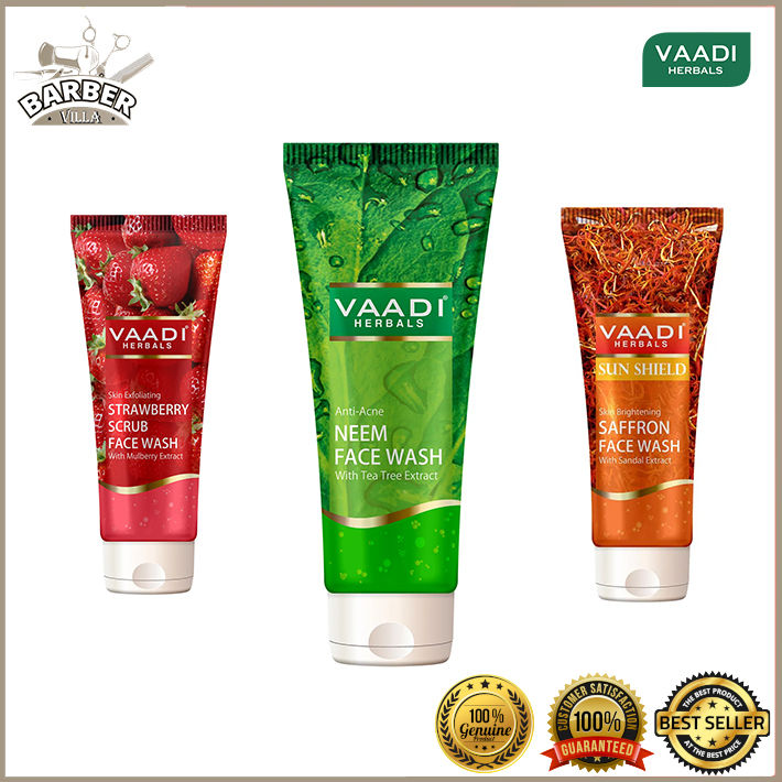 VAADI HERBALS STRAWBERRY SCRUB / NEEM / SAFFRON FACE WASH 60mL Lazada