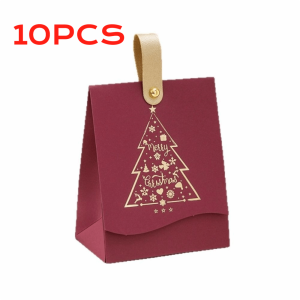 ZYJC 10Pcs Christmas Tree Christmas Gift Boxes Cardboard Leather Handles Festive Gifts Pouch Mini Christmas Candy Handbag Xmas Party Supplies