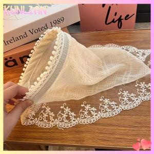 [KUNLIAN] White Lace Headscarf Pastoral Style Headscarf Triangular Scarf Women Retro Headscarf Hat Travel Photo Headband Hair Accessories