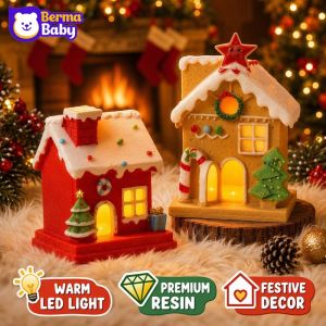 Led Resin Christmas Mini House Warm White Light Battery Powered Table Ornament Holiday Village Decor For Home Party