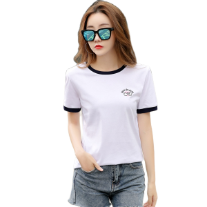 Women Short Sleeve T-shirt Loose Casual Round neck Tee Letter Embroidery Tops 100% Cotton