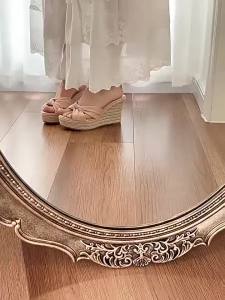 [Free Shipping] Height-increasing shoes for petite individuals~ Knot nude wedge sandals for women summer outdoor wear straw thick-soled slip-on sandals