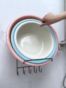 【Rak Bilik Mandi】浴室收納架 臉盆掛鉤 盆子收納架 掛盆神器 衛生間置物架 Foldable Toilet Shelf Perforation-Free Bathroom Washbasin Hook Wall-Mounted Basin Storage Rack Hanging Basin Handy