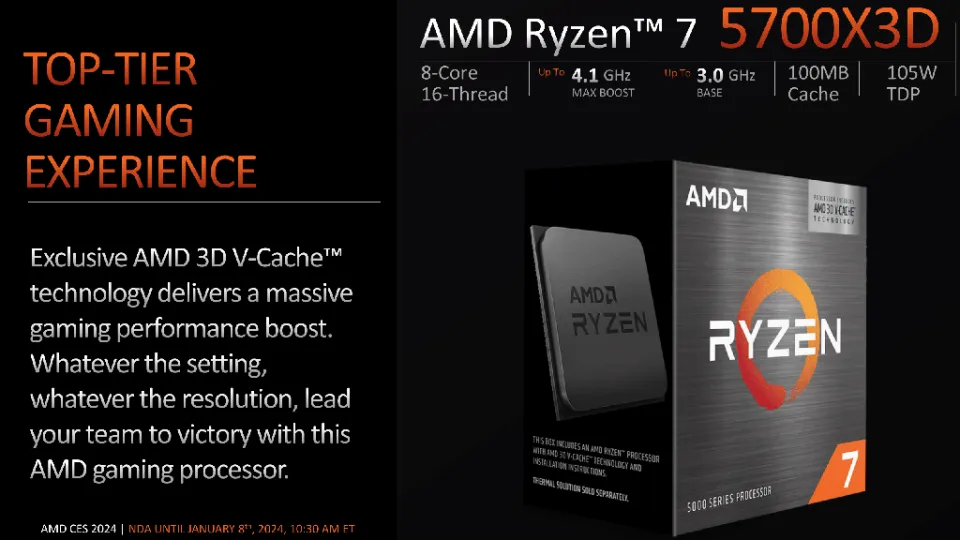 AMD Ryzen™ 7 5700X3D/5700X 3D Without Cooler Ryzen 7 5000 Series 8