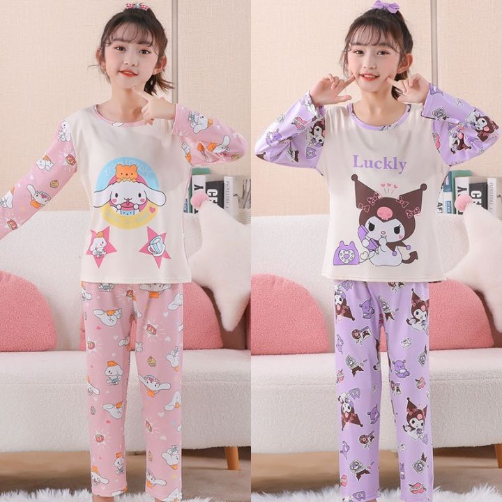 2023 Kawaii Sanrios Kuromi Cinnamoroll Children Pajamas Long Sleeve ...