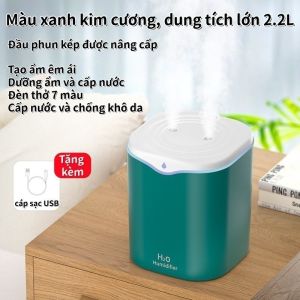 Máy tạo độ ẩm phun đôi 2000ml công suất lớn công nghệ nano sương mịn khuếch tán tinh dầu phù hợp phòng ngủ có LED.