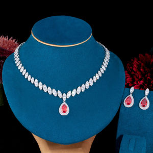 SEQUITO High Grade White Gold Plated Jewelry Full Paved Setting Bling AAAAA Cubic Zircon Water Drop Pendant Earrings Necklace Set Noble Bride Wedding Party Accessories SJ282